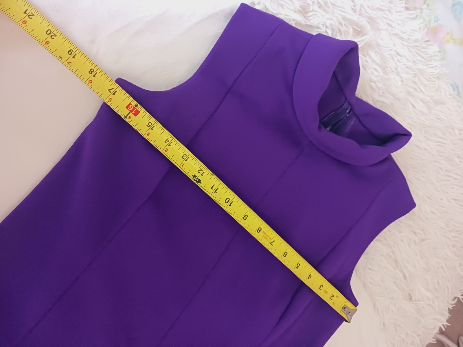 Vtg 60s 70s high neck Mini Belted Dress Gogo Mod Purple groovy drop waist shift