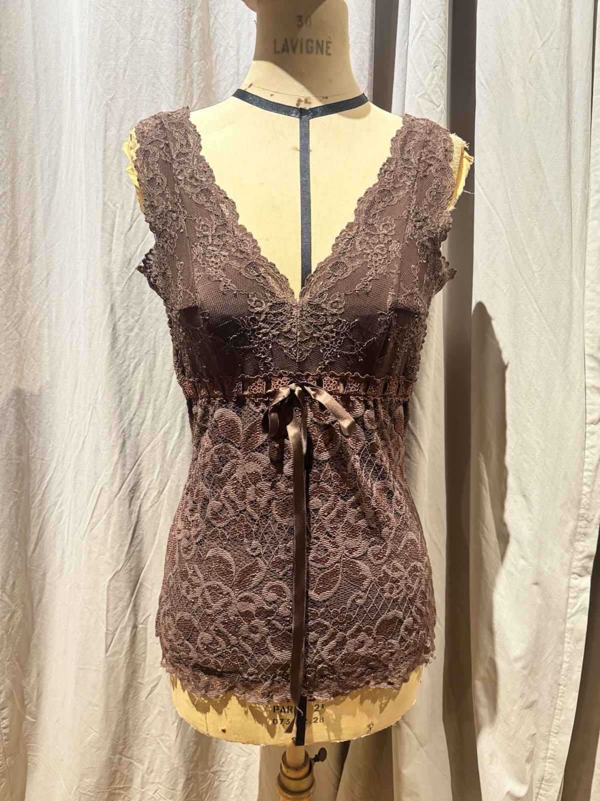 Ann Ferriday VTG Stock Seamed Bodice Lace Cami M