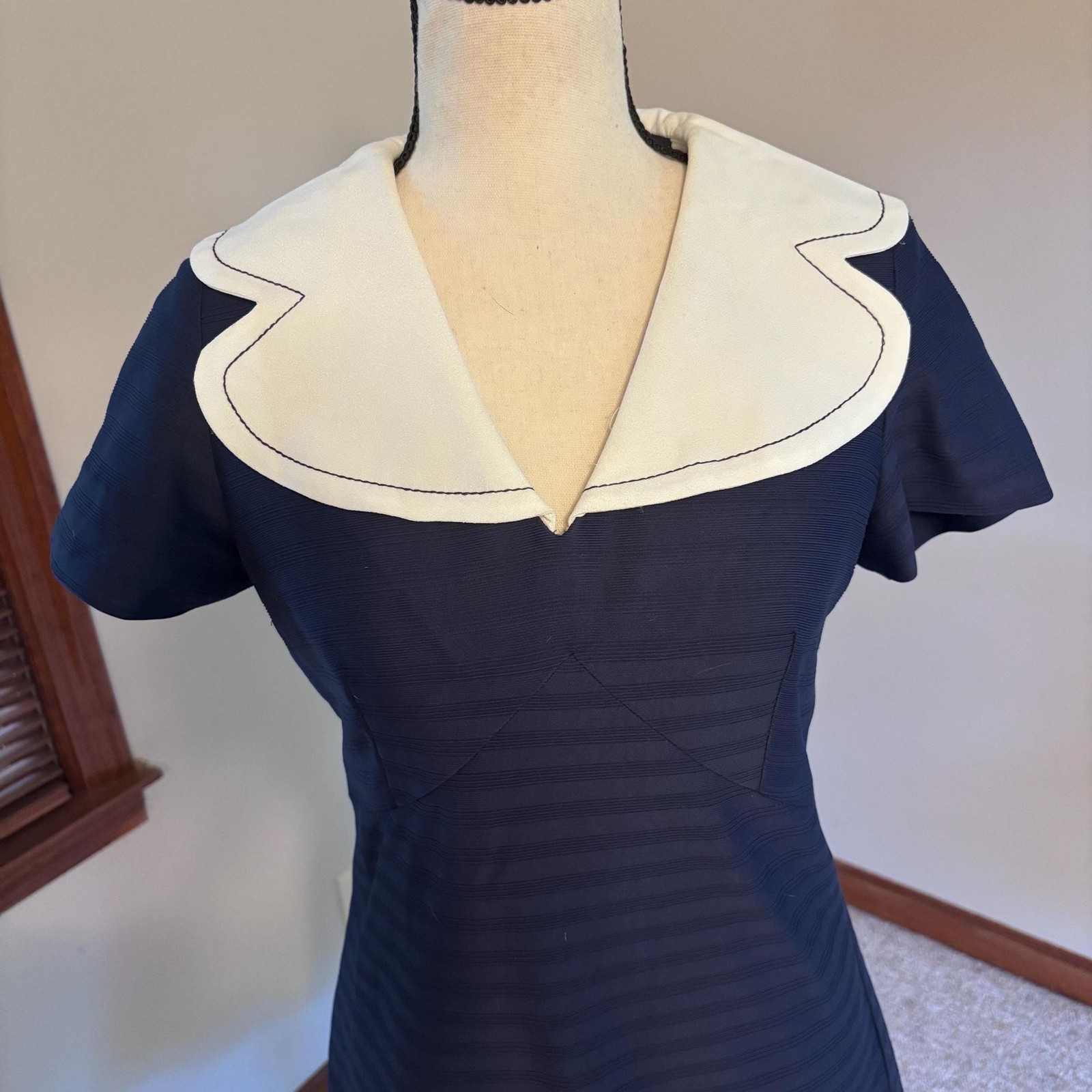 Vintage 60s Navy and White Sailor Collar Mod Mini Dress Size Small