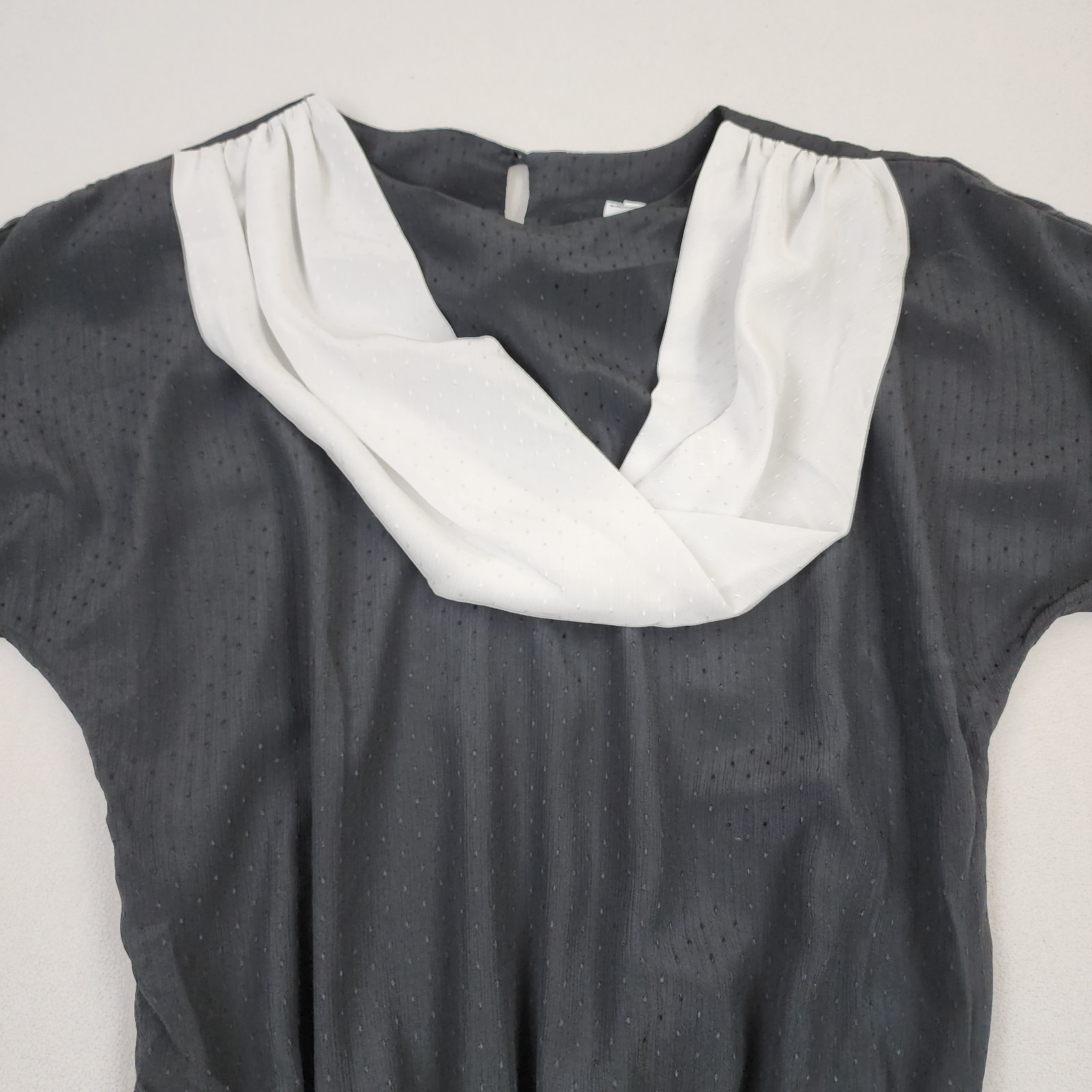 1970 80s PBJ Dress Royal Black White Colorblock Drape Neck Mod Secretary Geek