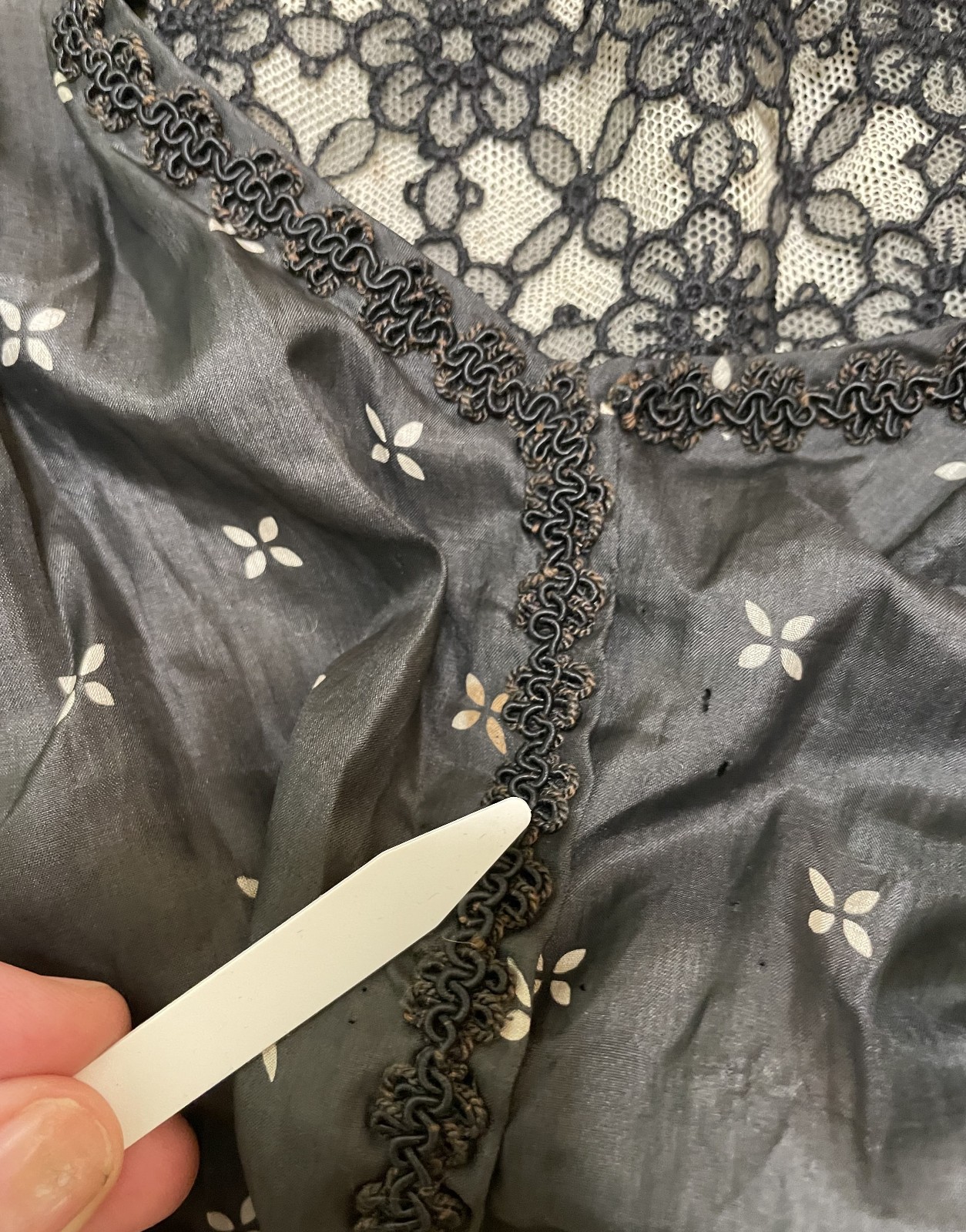 Antique Victorian Black Silk Top Blouse S Bodice Bishop Sleeves Lace Trim Peplum