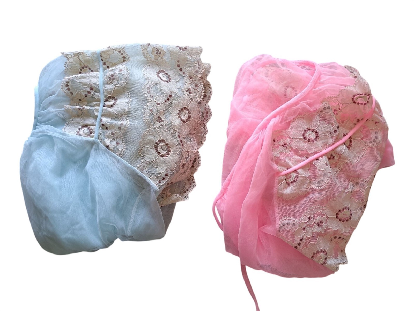 Vintage 50’s 60’s Lace Robes Pink Blue M Nylon Lightweight Sleepwear Lot 2 Tie