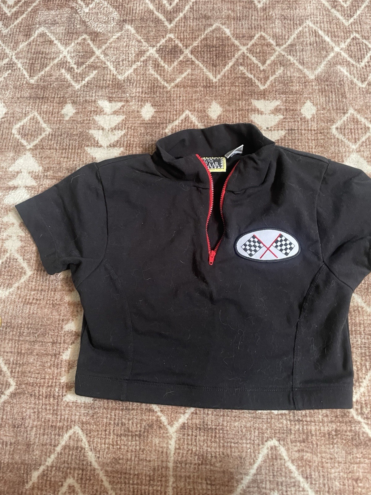 90s Vintage Race Car Crop Top Rockabilly Spandex Cotton Zipper Dance street wear