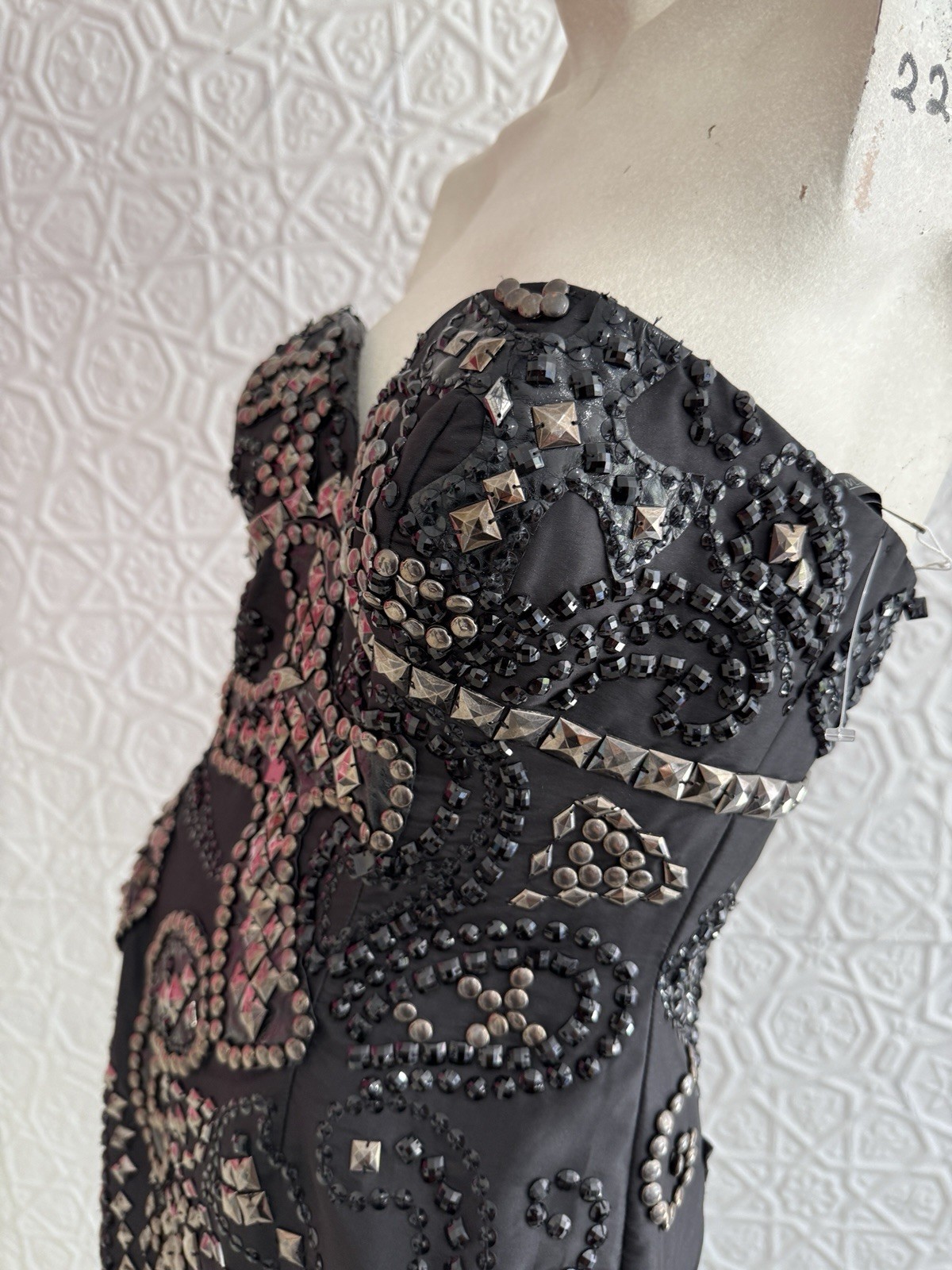 vintage 1980s/90s strapless studded mini dress Tony Bowls Rocker Goth medium