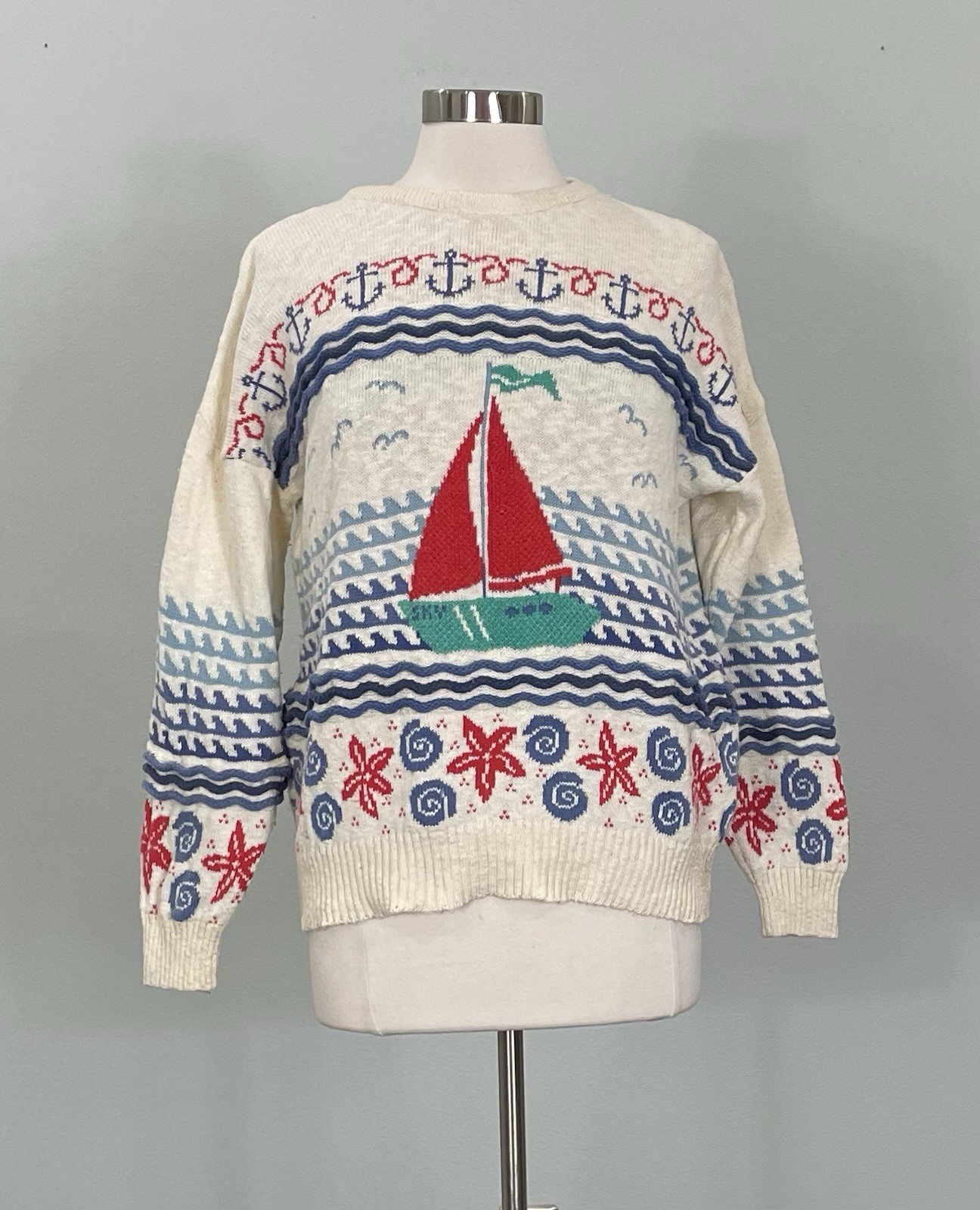 Vintage 80s Novelty Sailboat/Coastal Pullover Sweater – Large