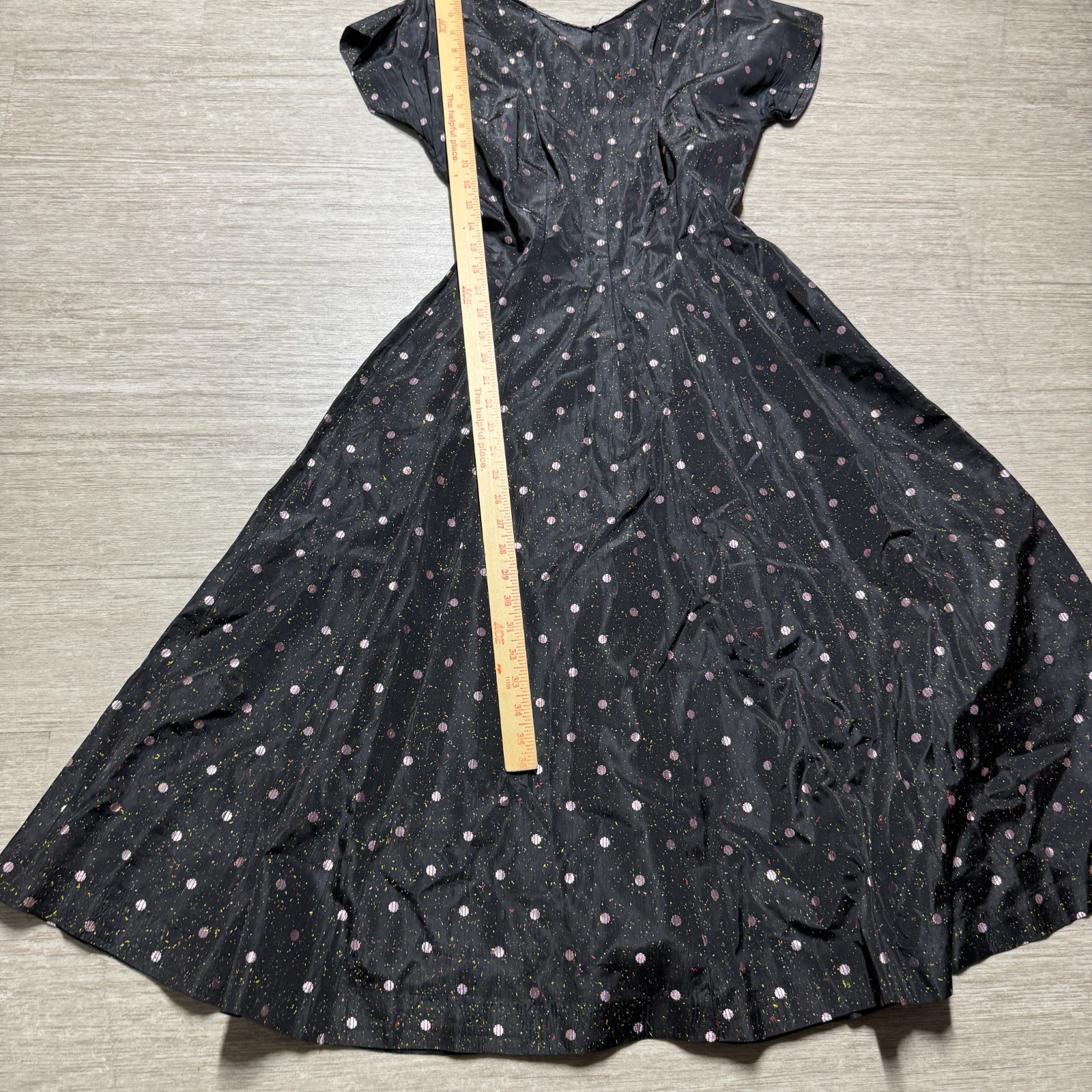 Vintage 1950s Novelty Polka Dot & Paint Splatter Acetate Taffeta Dress S/M