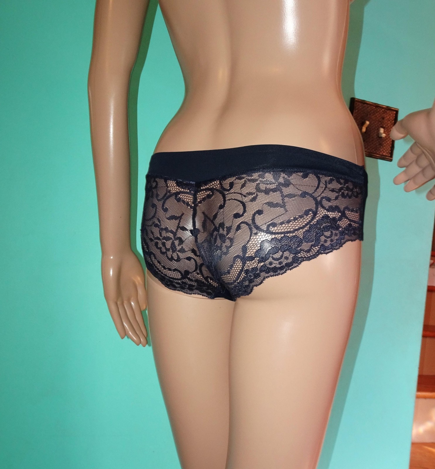 Marilyn Monroe Black Hipster Panties with Sheer Lace Butt size S risque