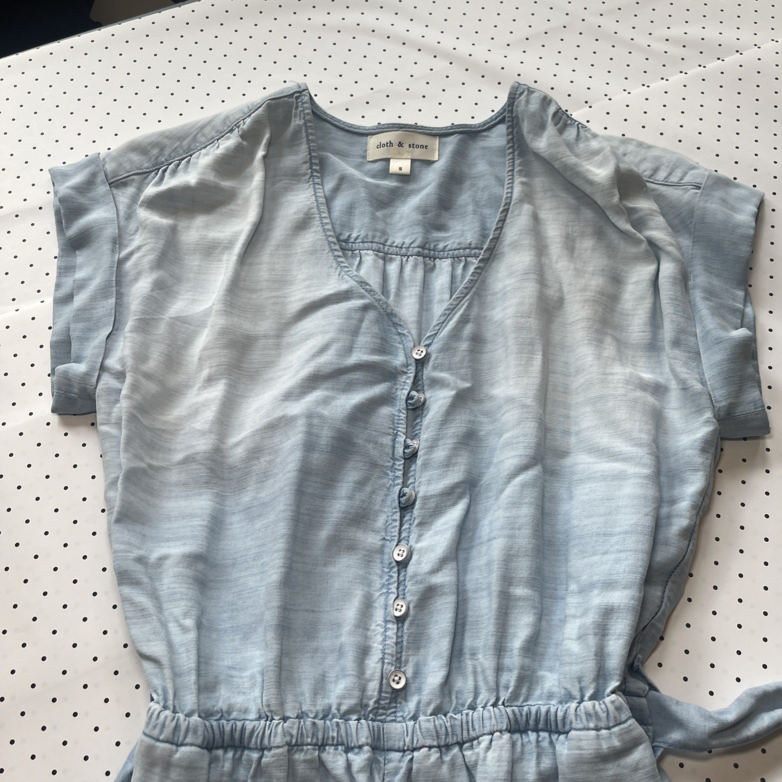 Cloth & Stone Light Wash Chambray Jumpsuit Small Wide Leg Tie Waist Romper