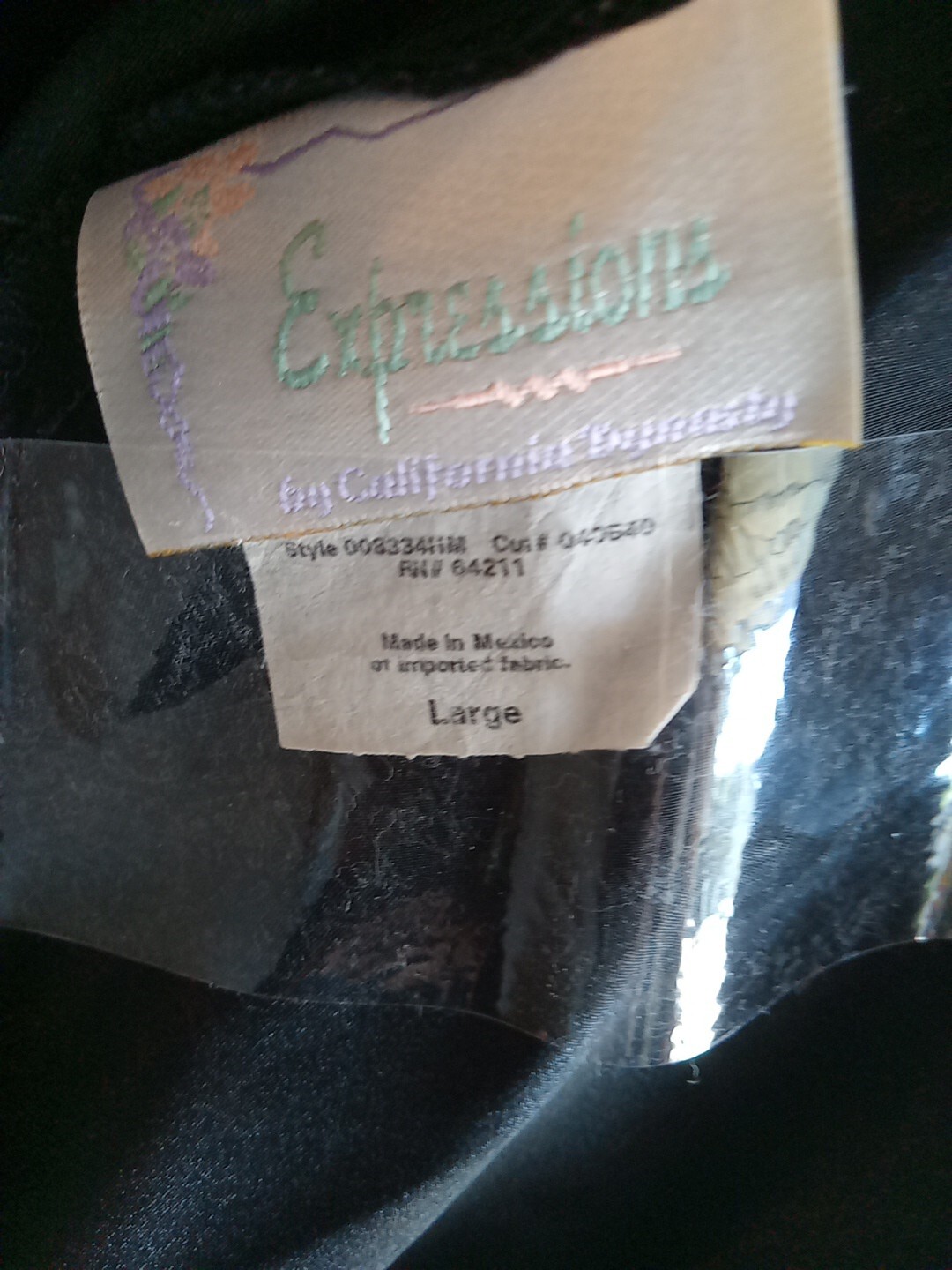 Ladies Vintage Expressions California Dynasty Black Satin Like Nightgown LG