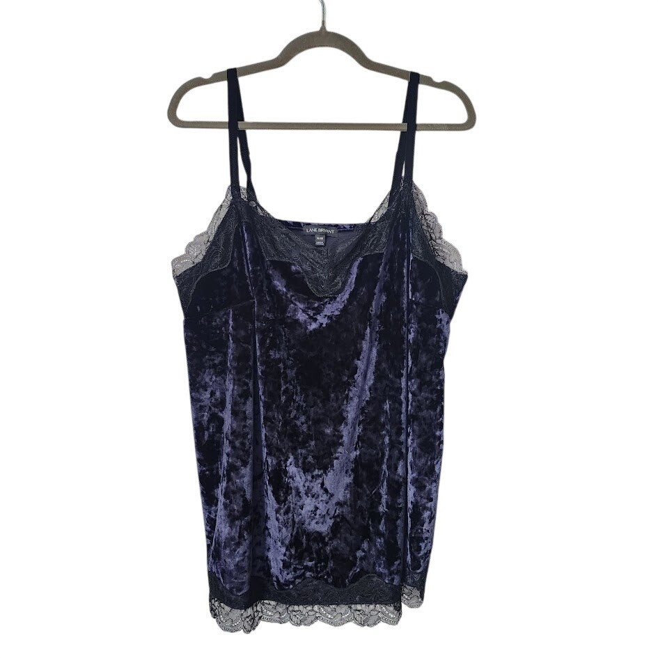 LANE BRYANT Crushed Velvet Lace Trim Camisole Ink Blue NWT Goth Size 18/20