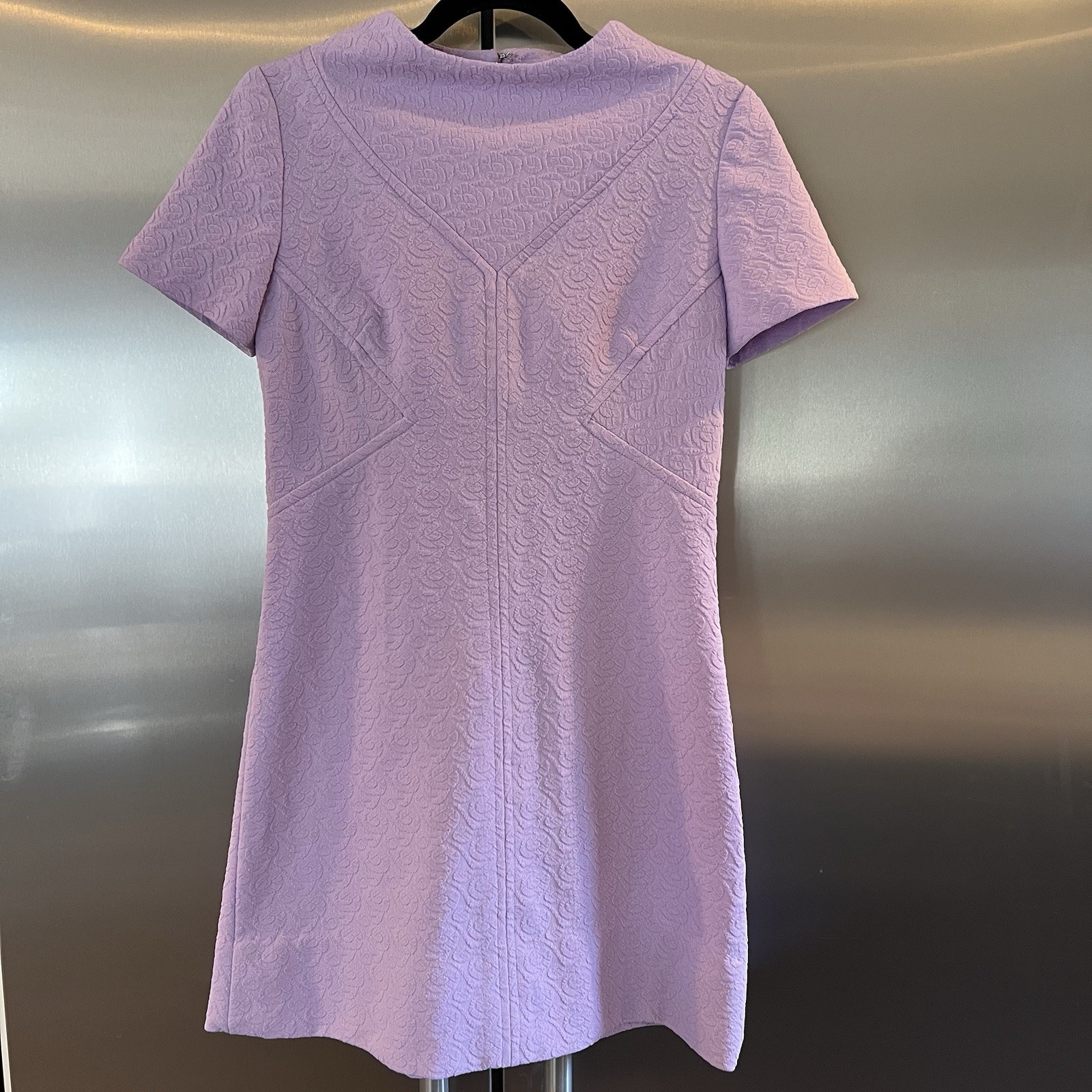 Vintage 1970s Handmade Dress Polyester Light Purple Swirl Pattern Casual