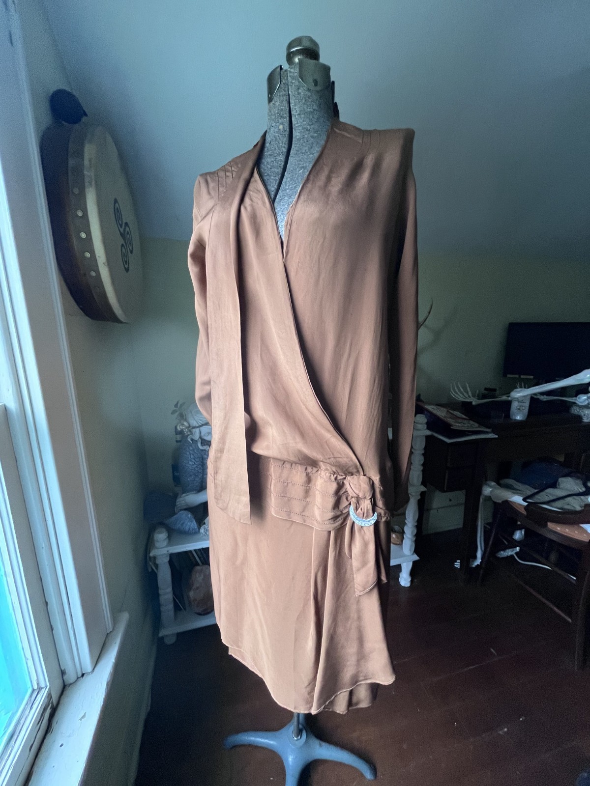 1920s Copper Brown Shift Dress
