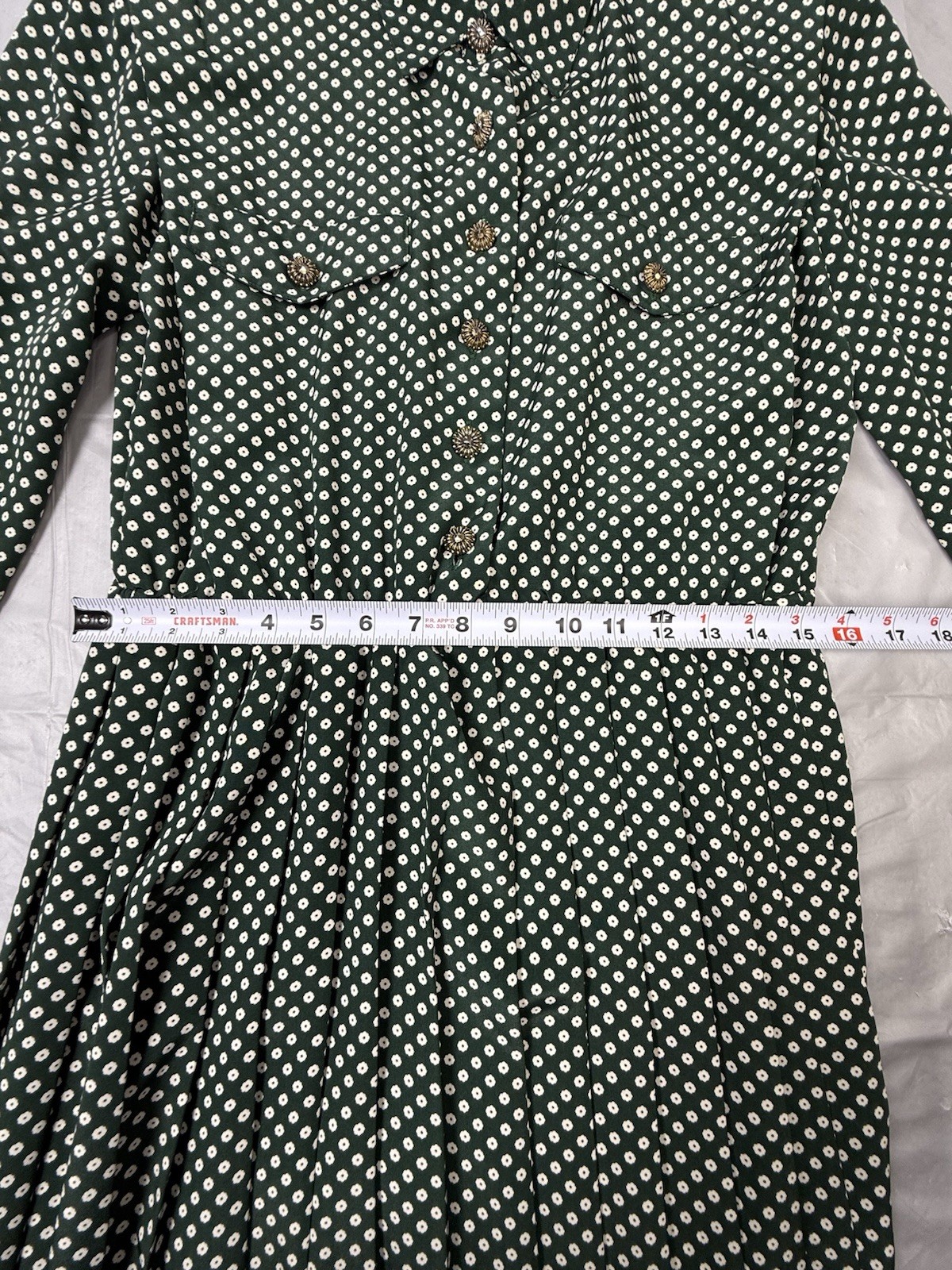 Vintage 80s Leslie Fay Hunter Green Polka Dot Midi Secretary Dress – Size 10 EUC