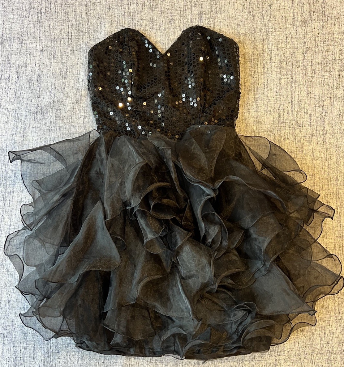 Vintage Lizette Creations 1980s Prom Dress Black Sequence Ruffled Skirt Sz10 USA
