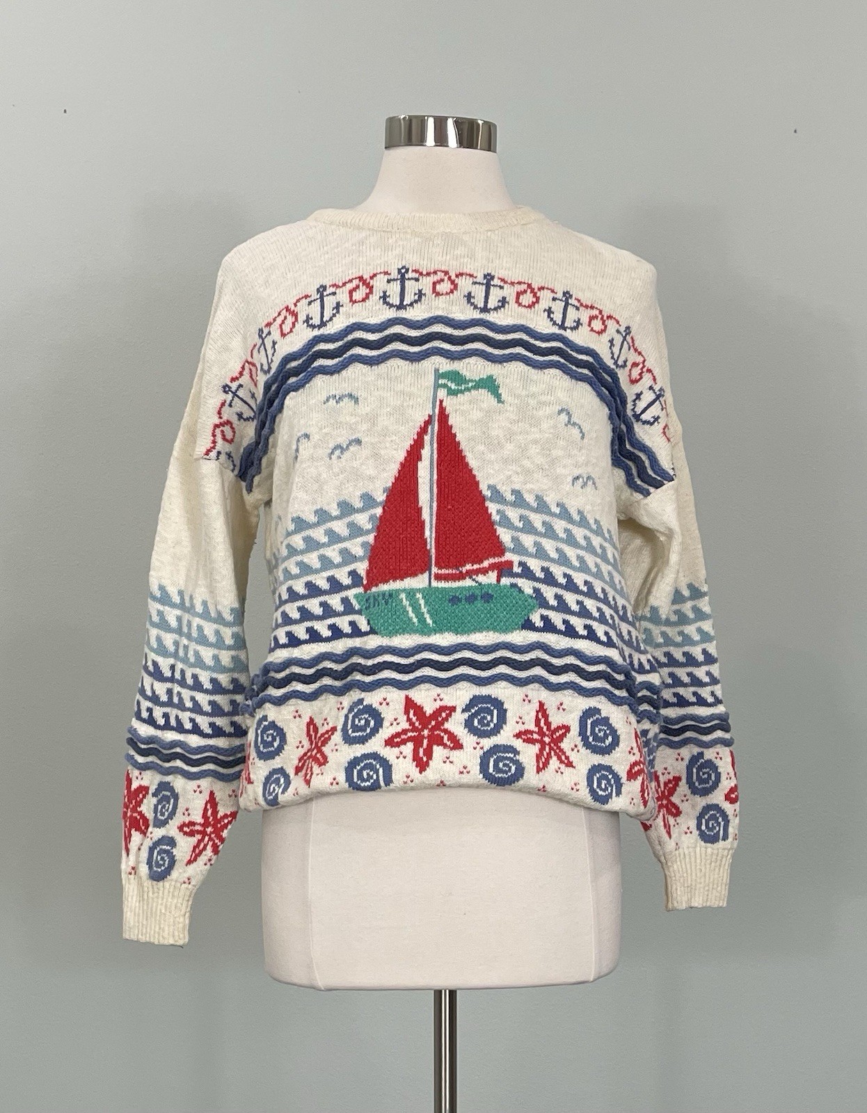 Vintage 80s Novelty Sailboat/Coastal Pullover Sweater – Large