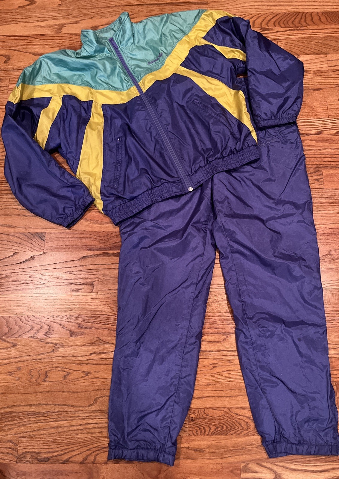 RARE VTG 80’s 90 ADIDAS NYLON COLORBLOCK WINDBREAKER TRACK SET WOMEN MED MENS XS