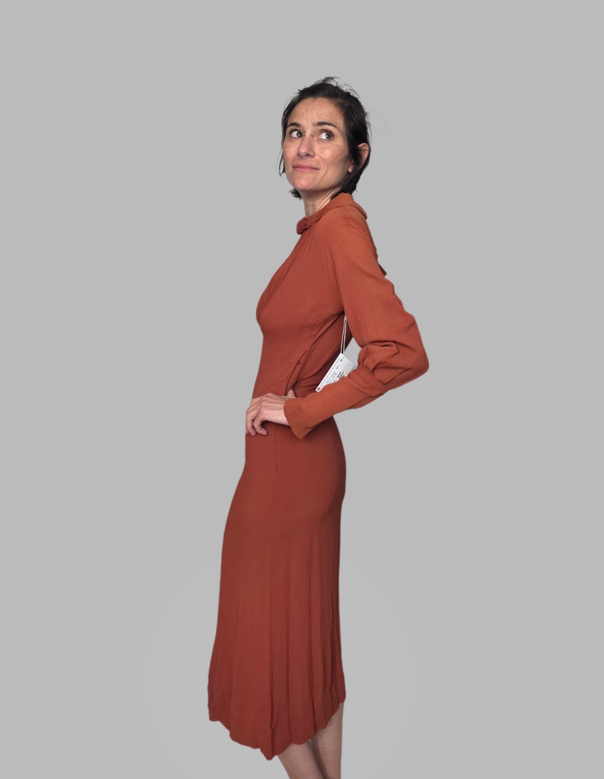 Authentic 1930s Rust Crepe Dress | Bias Cut Day Dress | Cinnamon Brown…