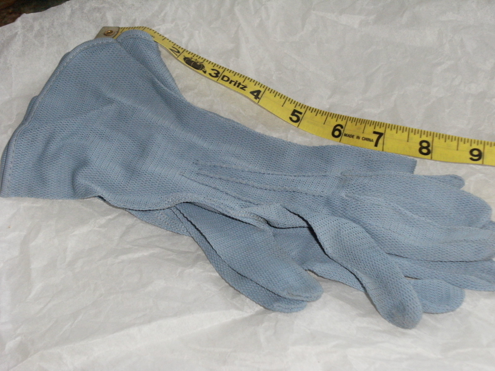 VINTAGE FORMAL GLOVES OF DISTINCTION LIGHT BLUE 9INCH SZ 6.5 RAYON MADE IN USA