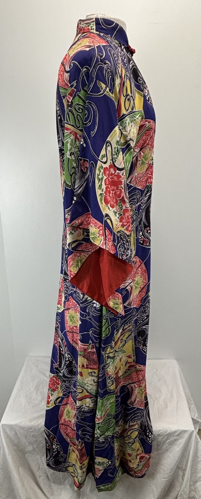 Vtg Paradise Sportswear 1950s Hawaiian Maxi Dress Women’s Pake Muu Fans RARE
