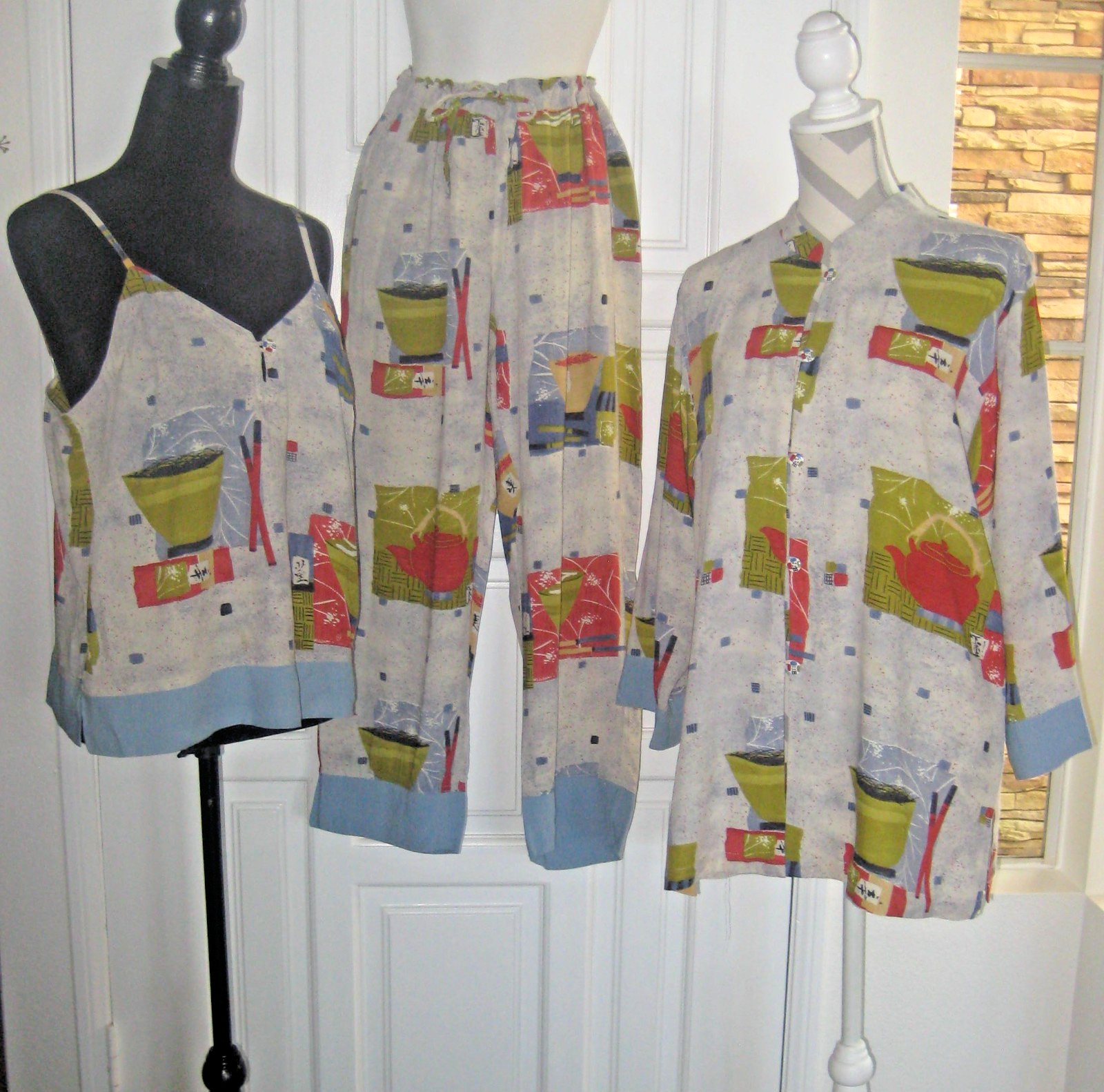Vintage Jams World rayon Chopstick 3 pcs cami (L) tunic (L) pants (S) set L/S