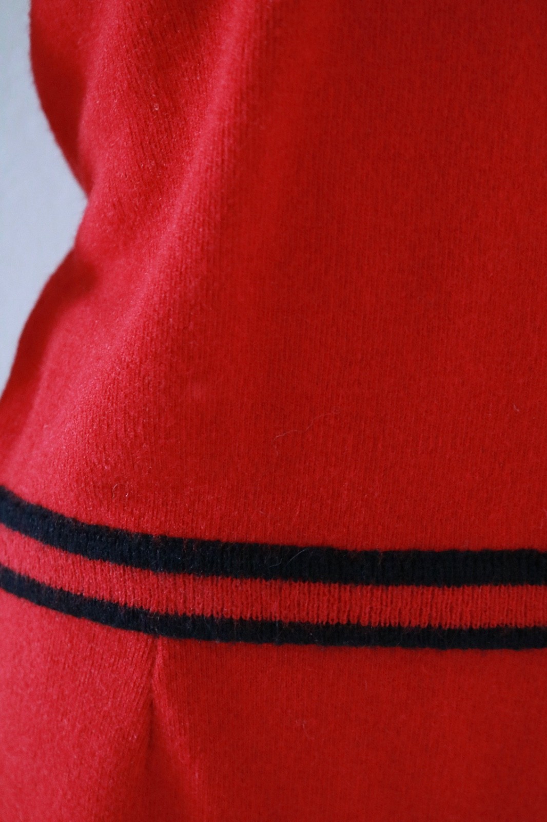 True Vintage 60s Red 2 Piece Sweater Skirt Set Double Knit by Lansing Sz S
