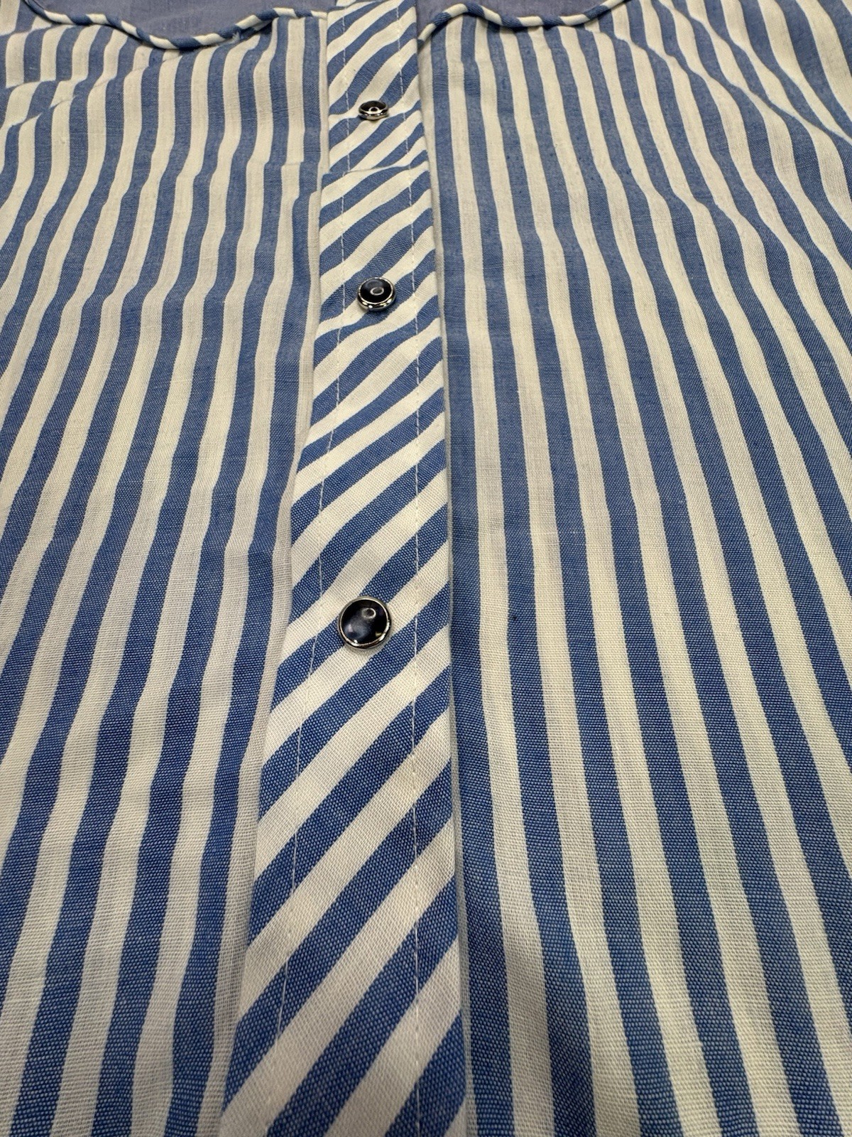 VTG Women’s 80s Kenny Rogers Karman USA Blue Stripe Puff Sleeve Cotton Blouse