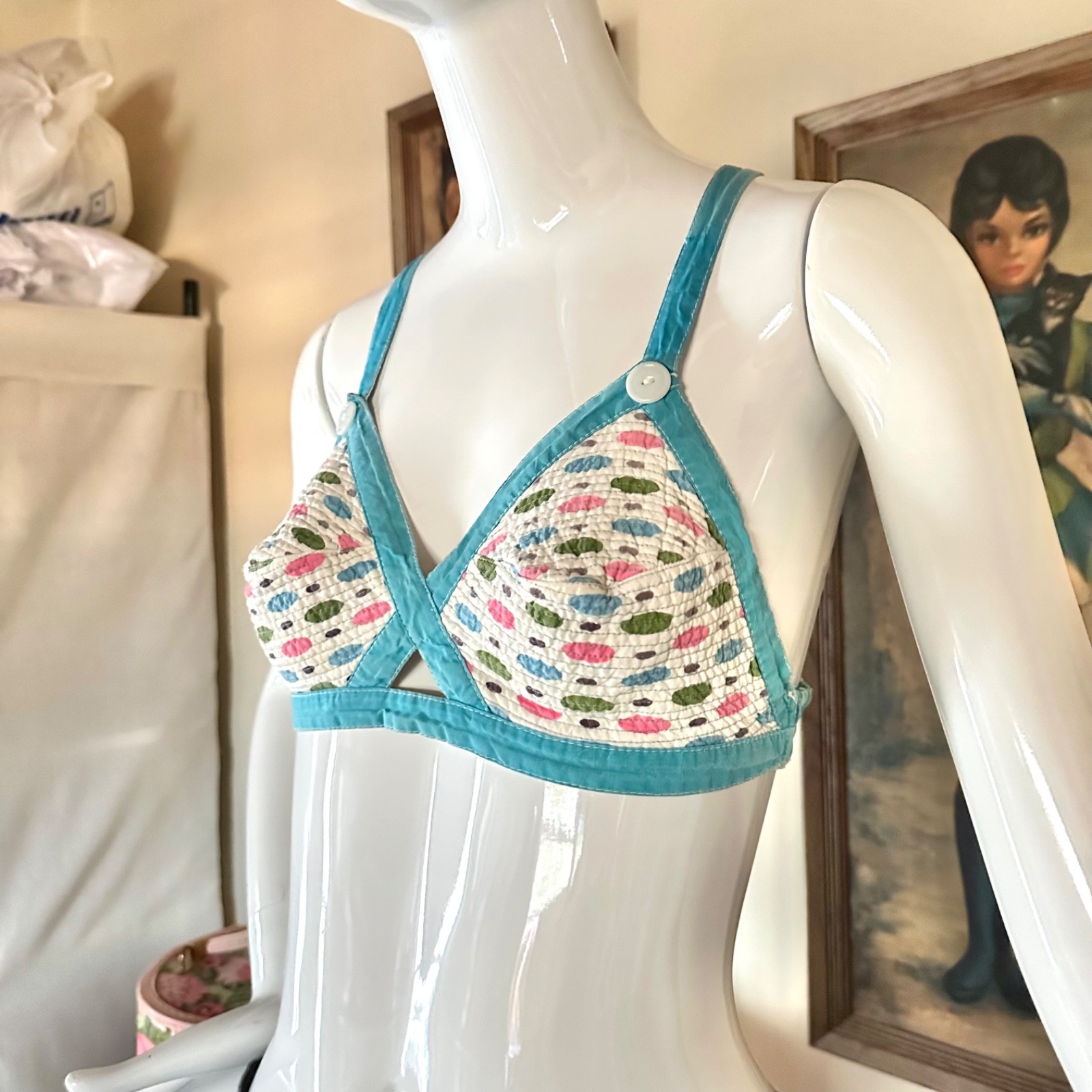 Vintage 1960s Rockabilly Pin-up Atomic Dots Bullet Bra Swim Top XS/S