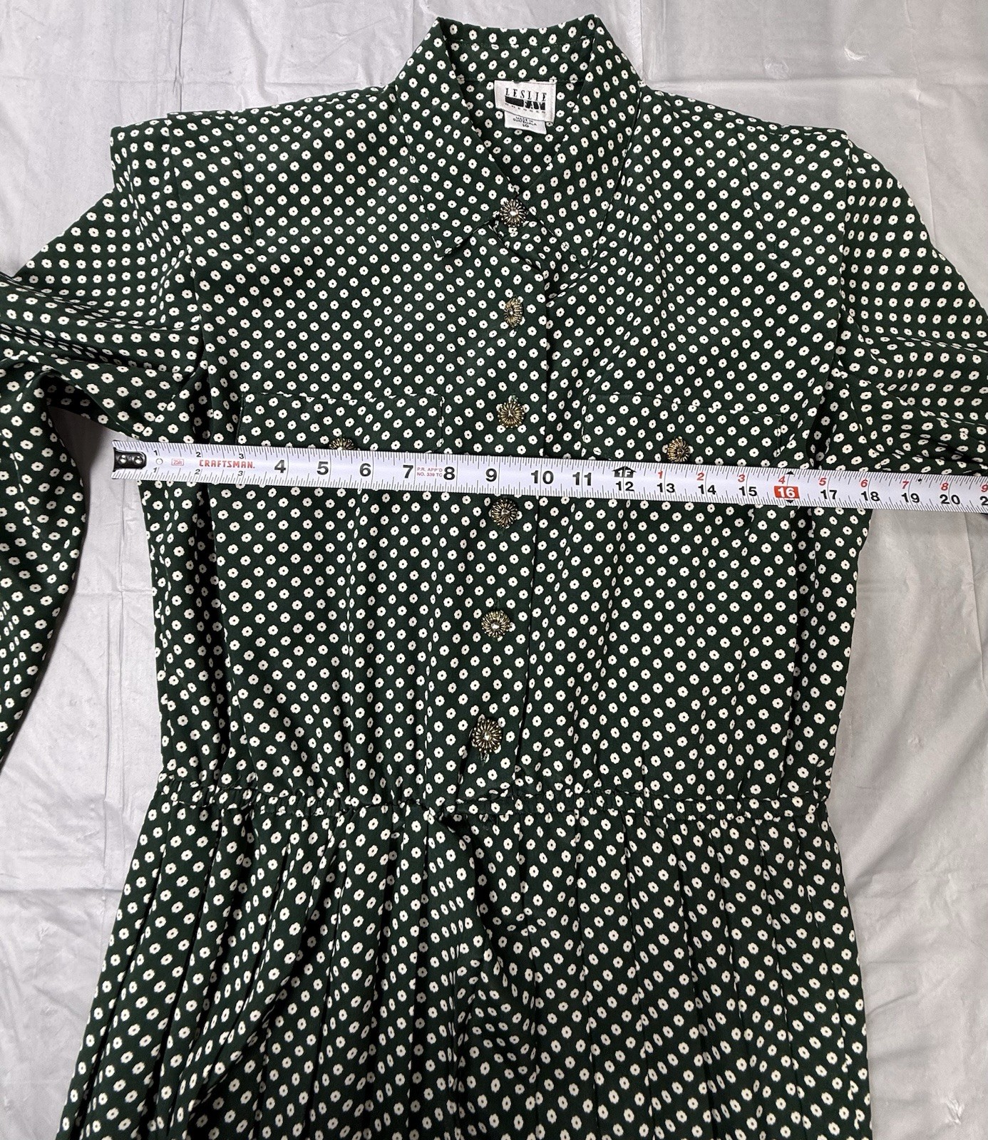Vintage 80s Leslie Fay Hunter Green Polka Dot Midi Secretary Dress – Size 10 EUC