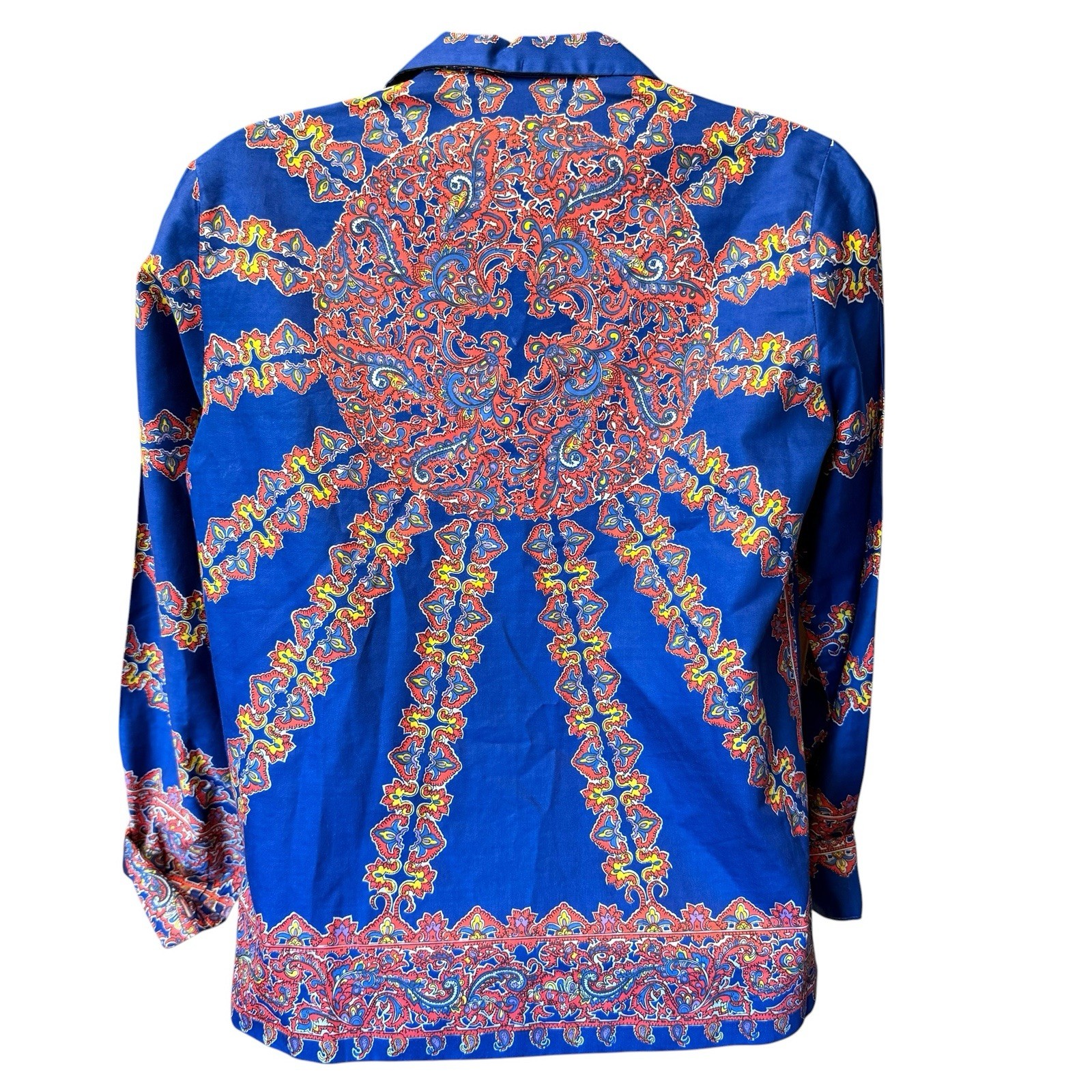 Vintage Smartfit Austria Paisley Blouse Top Sz 16 Mod Psychedelic Hippie Blue M