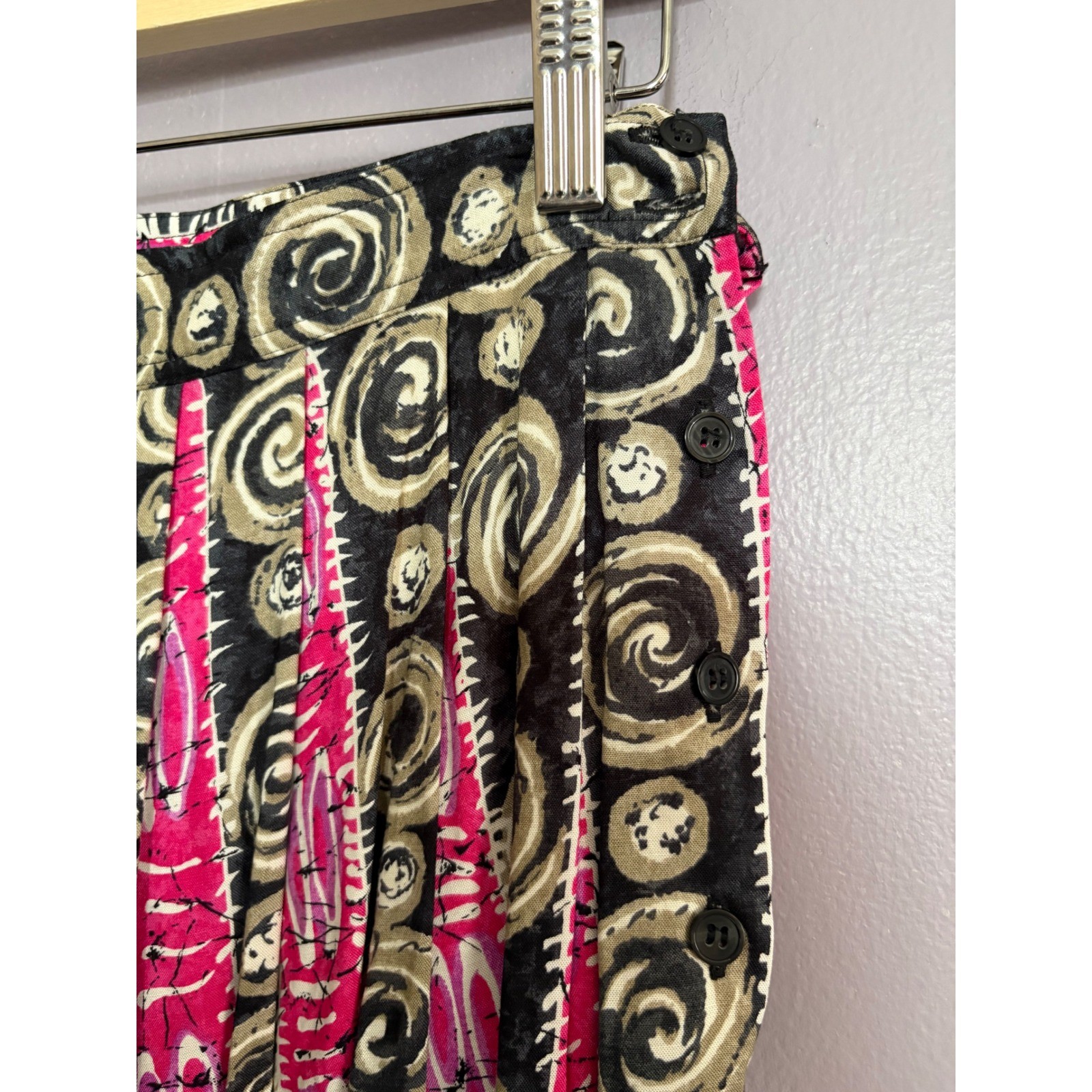 VTG 80 90s Segue Pink Abstract Swirl Pleated Midi Skirt Boho Punk Grunge Art SM