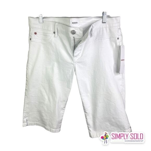 Hudson Women’s Sz 32 Viceroy Knee Bermuda Shorts White Cotton Jeans Mid-Rise NWT