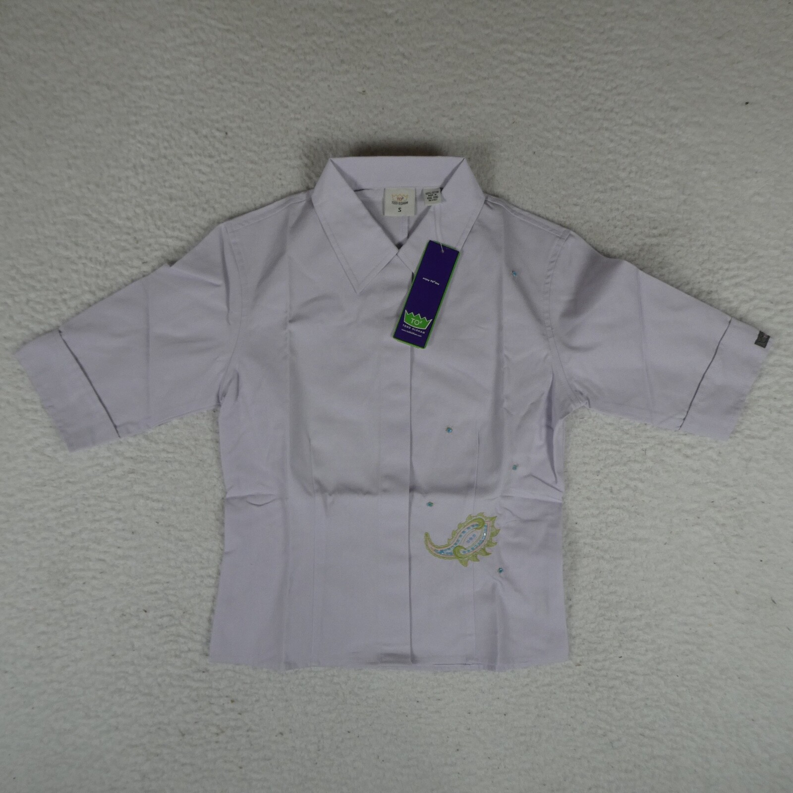 Vintage Todd Oldham Top Women Size S Lavender Short Sleeve Collared Sun Bleached