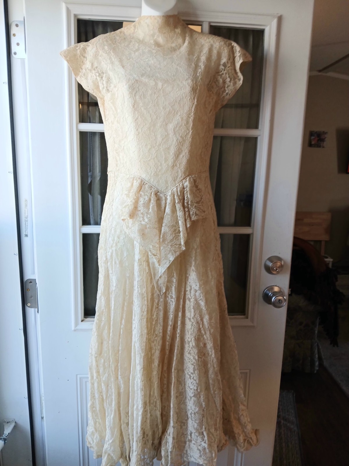 1930s-1940s Ivory Cream Wedding Dress, Formal Evening Gown