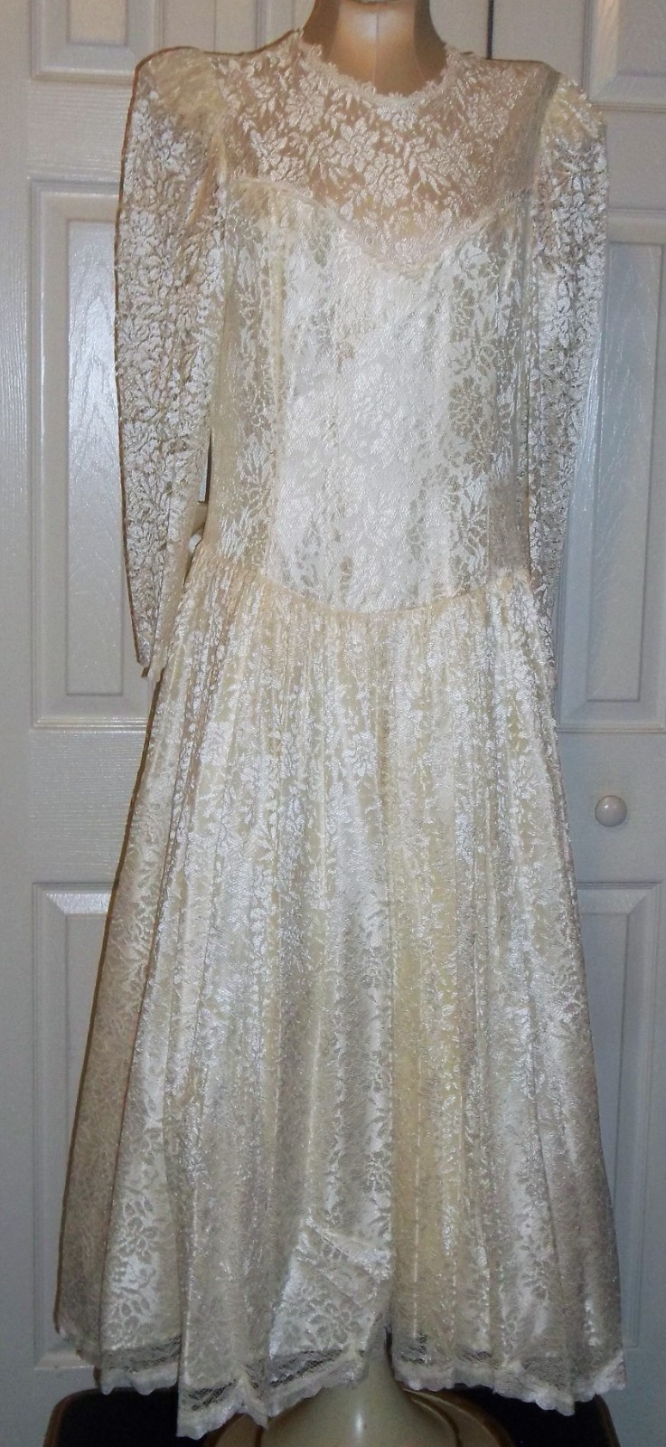 80s Vintage Jessica McClintock Ivory Lace Wedding Dress Tagged Size 18