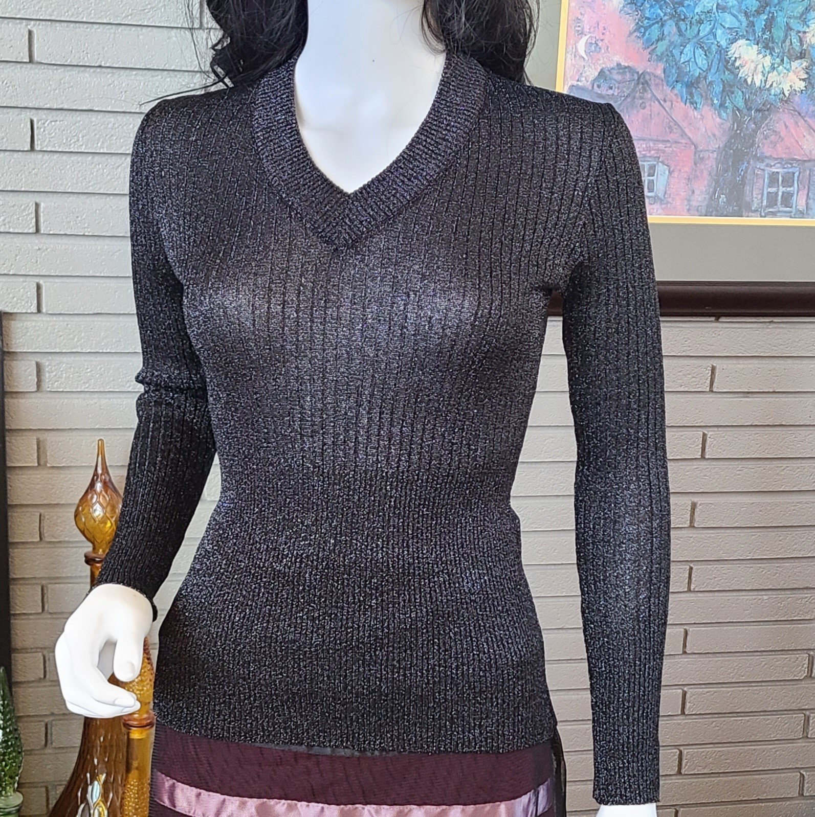 Vintage 1970’s black lurex v-neck long sleeve too by Renée Tener for Outlander
