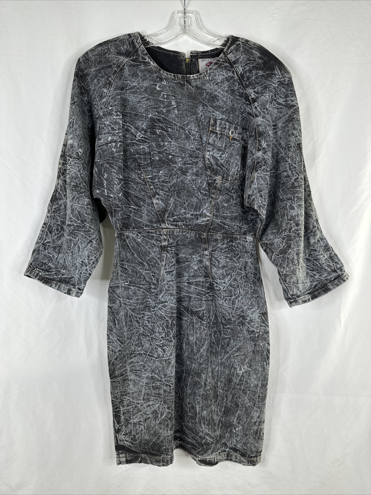 Vintage United States Chemin De Fer Denim Dress Size 9/10 Gray 3/4 Sleeve RARE