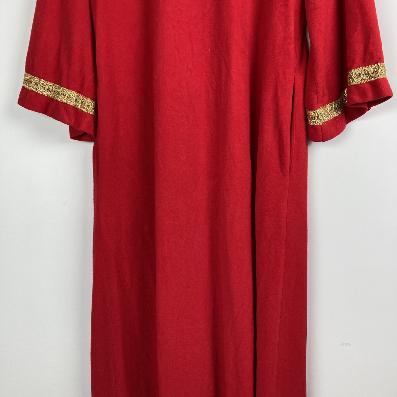 Julius Kinschein Vintage Caftan House coat red gold braid zip front Diana Dean