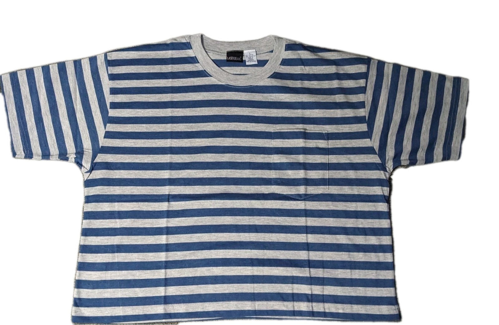 Vtg Shirt Crop Top Women’s Large Tee Shirt Striped Gray NOS 80’s Short Sleeves