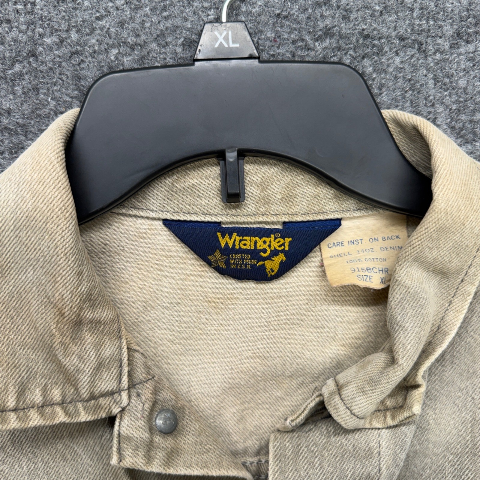 Vintage Wrangler Denim Jacket Tan Sand Wash Distressed 100% Cotton 915BCHR XL