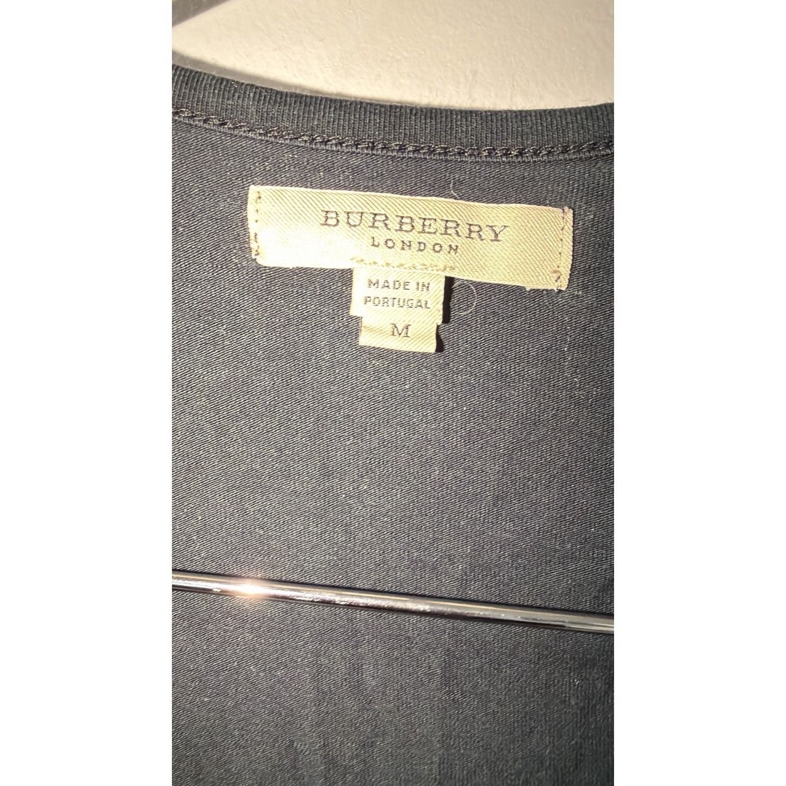 Vtg Burberry V-neck Womans Light Cotton Long Sleeve Tee Sz M Elbow Patches V