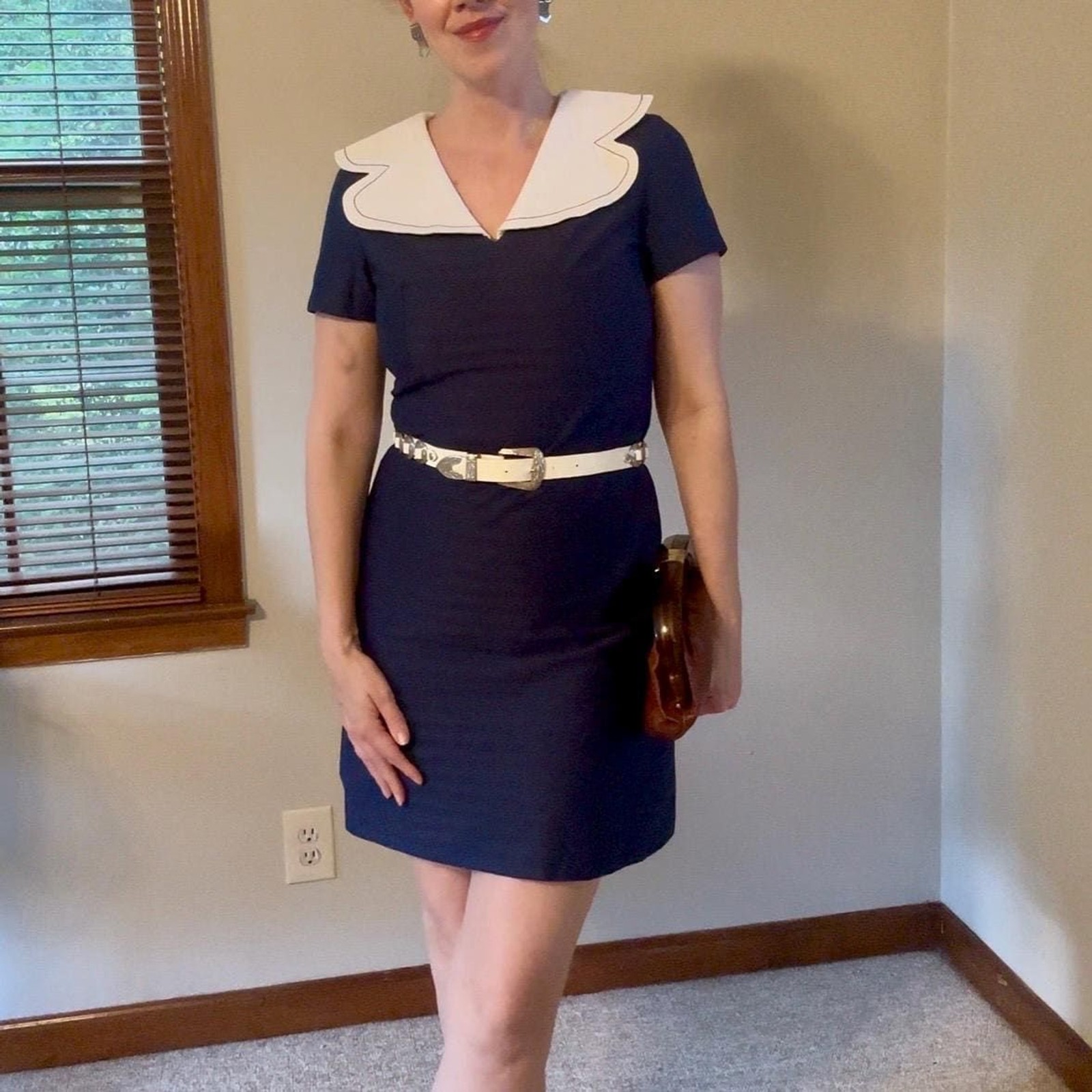 Vintage 60s Navy and White Sailor Collar Mod Mini Dress Size Small