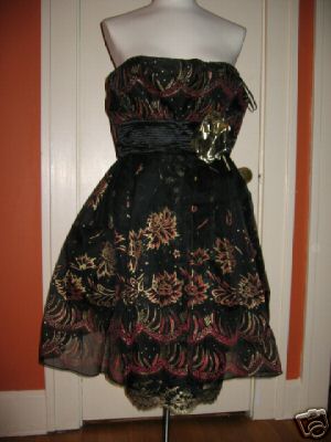 Vintage 1980’s black rose gold Zandra Rhodes handpainted cocktail dress MINT