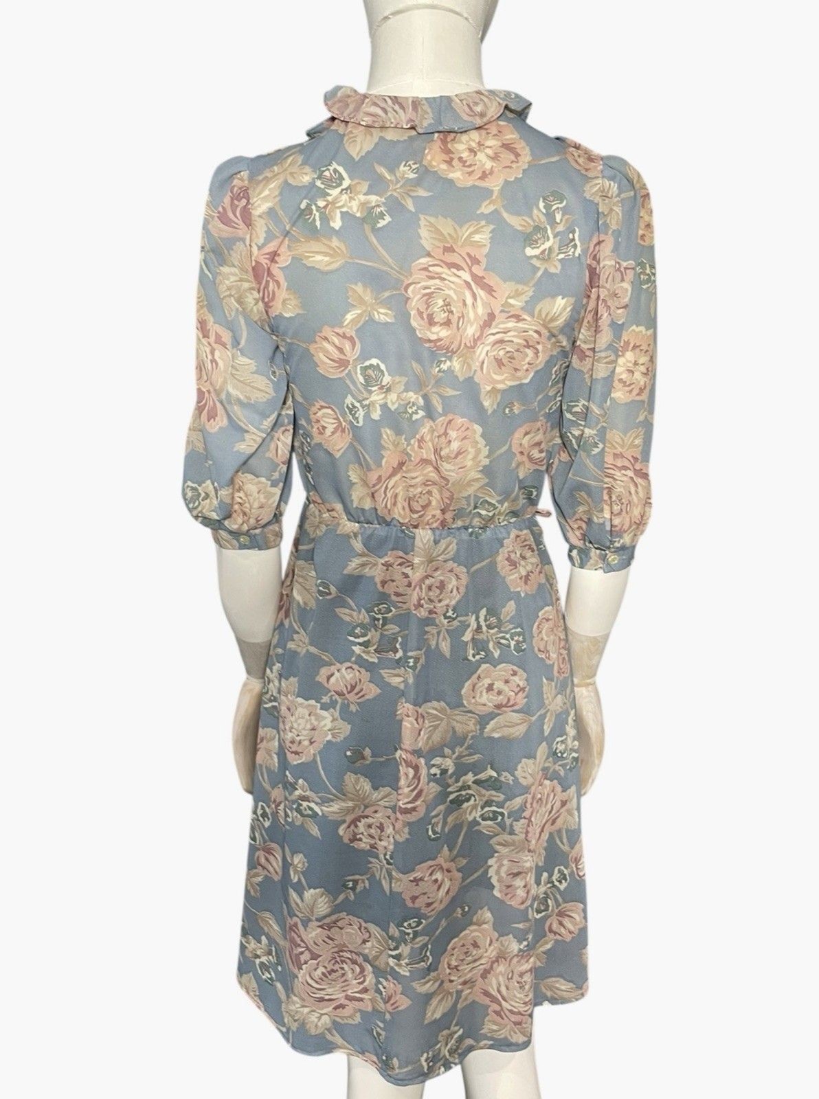 Vintage 80s 90s Buyer Too! Floral Ruffle Midi Dress Blue Pink Size 7