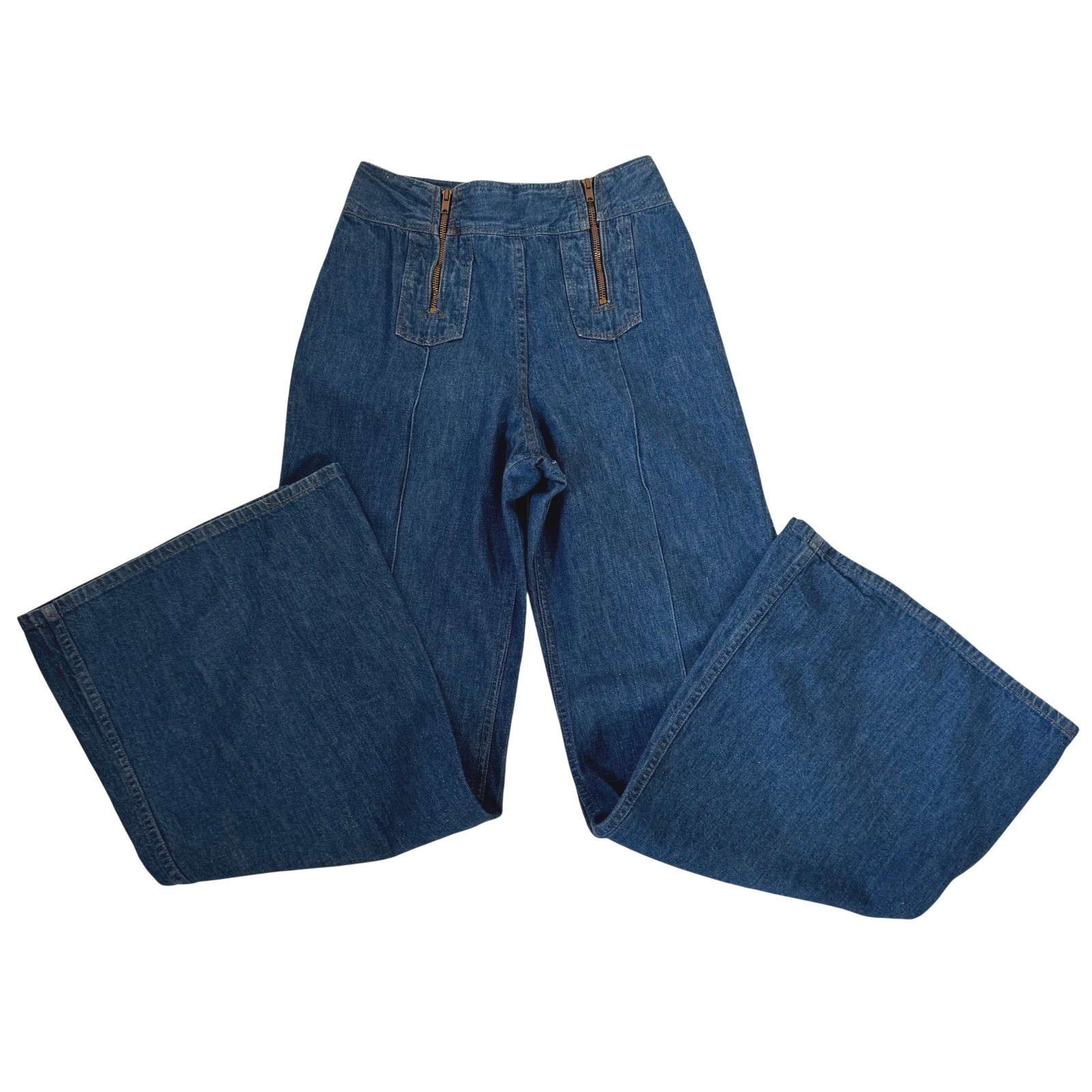 Vintage Altered 70’s High Waist Jeans Double Zipper Flare Blue Denim Size 23