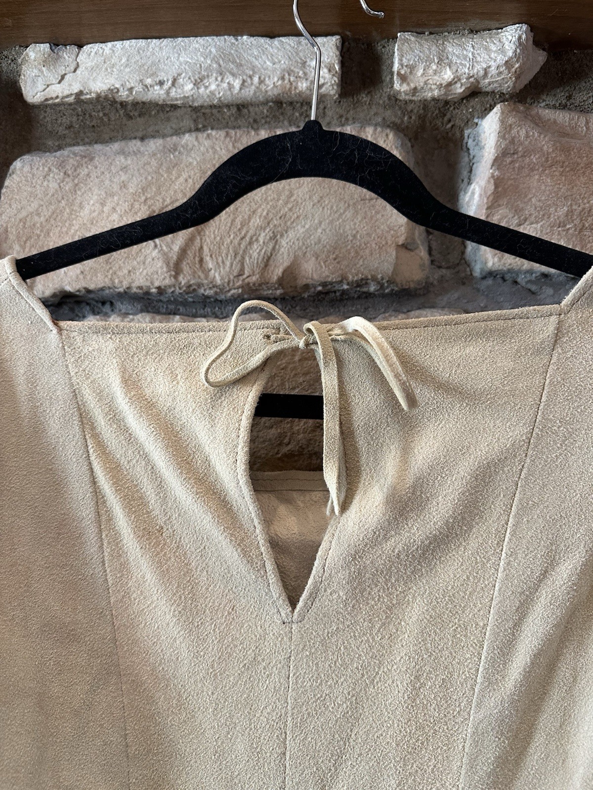 TRUE VINTAGE 60s/70s NATURAL COMFORT Leather Suede Tie Top Hippy Floral Tan L/XL