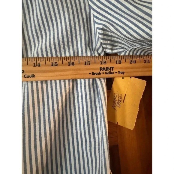 Schrader Sport Vintage Seersucker Shirtdress Blue White Stripe Petite 12 NWT