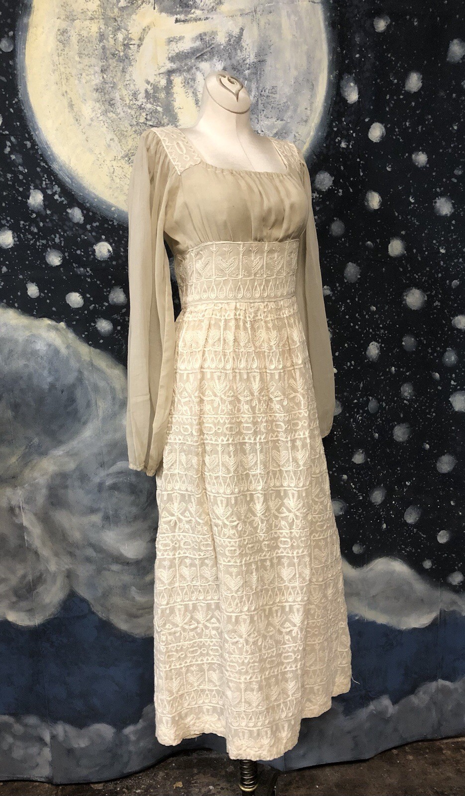 Vintage Candi Jones 70s Thick Embroidered Renaissance Faire Maxi Peasant Dress