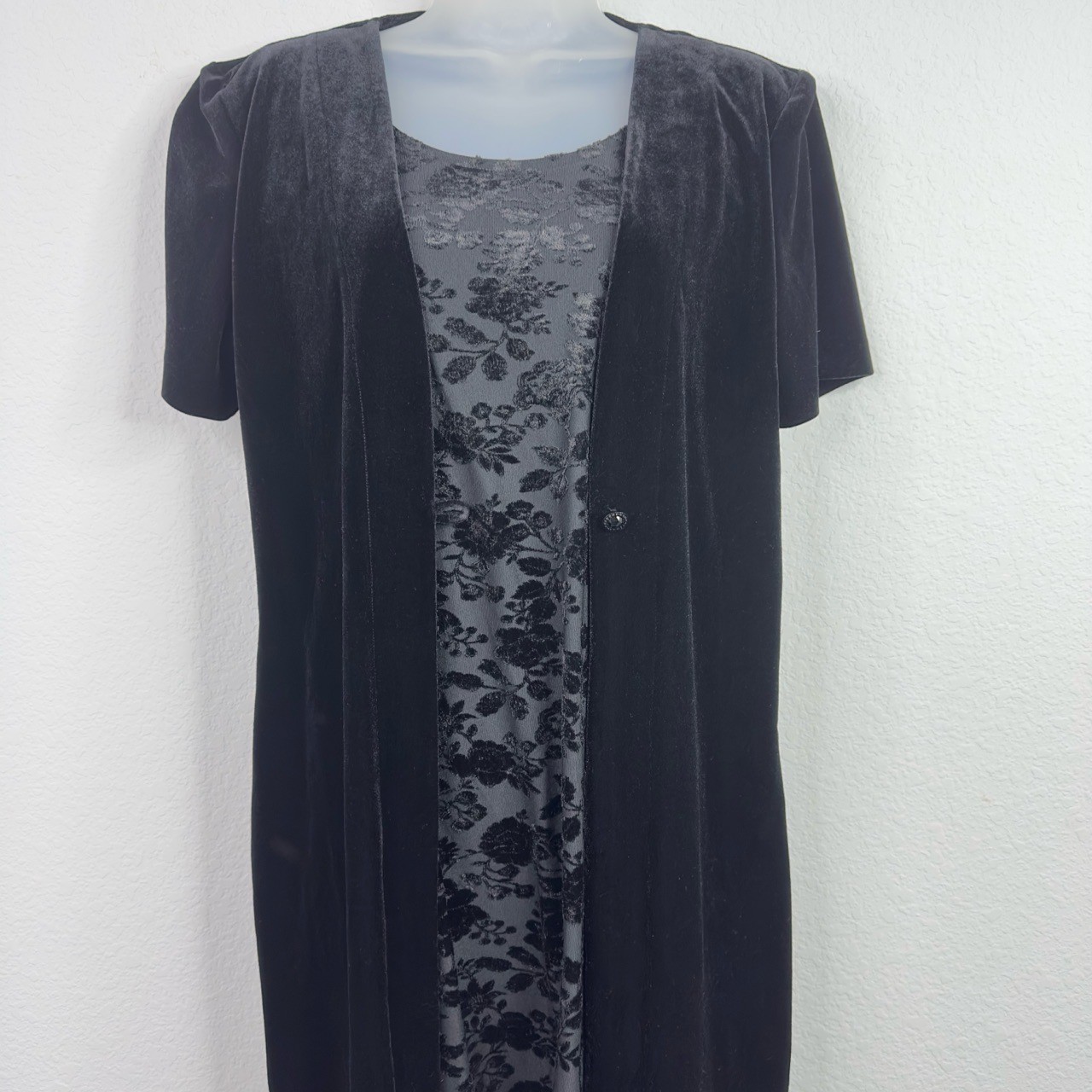Another Thyme Dress Women 8P Black Floral Velvet Burnout VTG 90s Y2K Goth Witchy