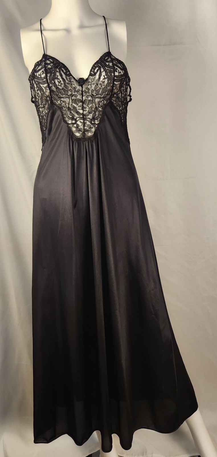 Vintage Black JC Penny Maxi Gown/Slipdress Lace Bust Whimsygoth/Indie/Classic M