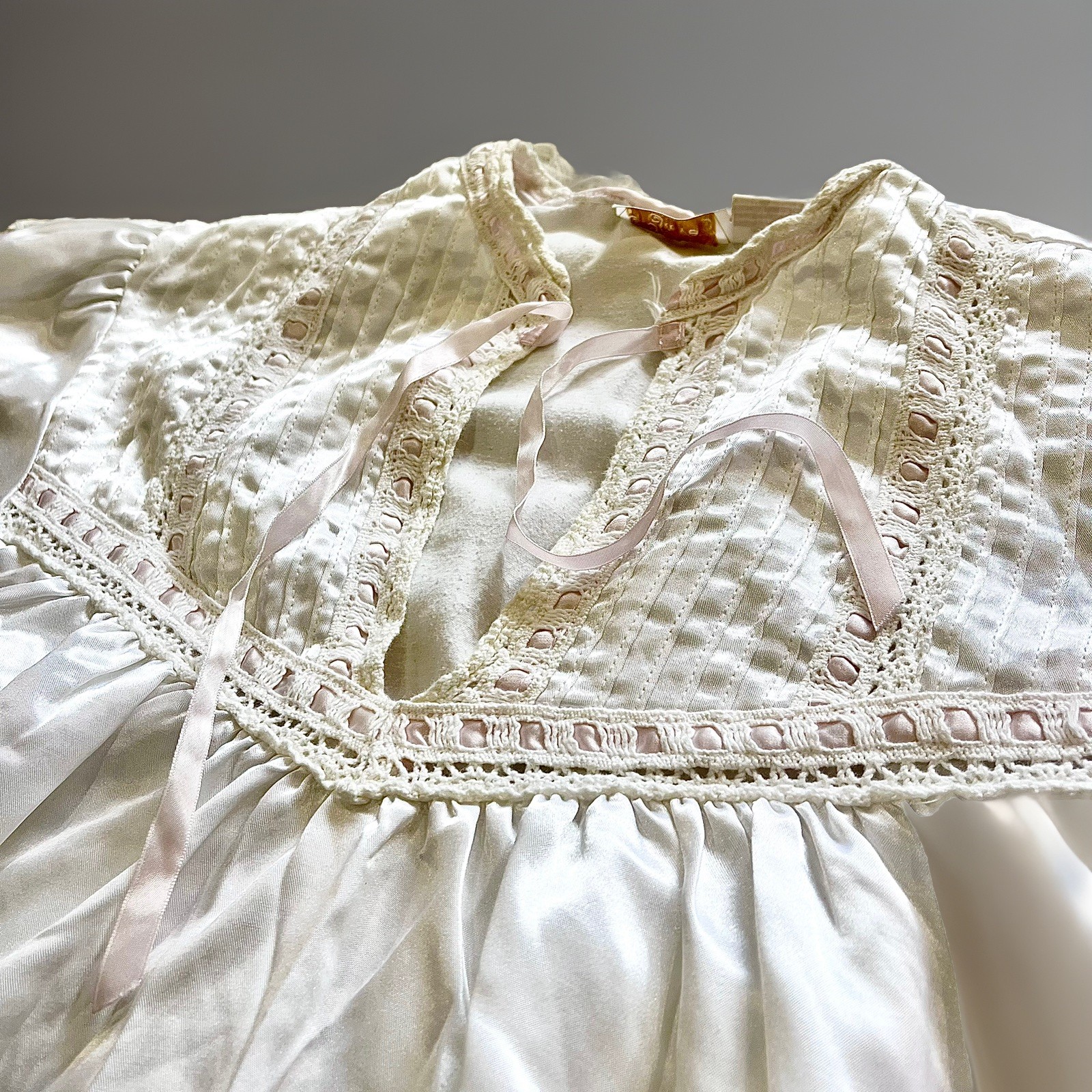 Vtg Llise Stevens White Long Satin Nightgown Sz Large Pajamas Cottage Trad Wife